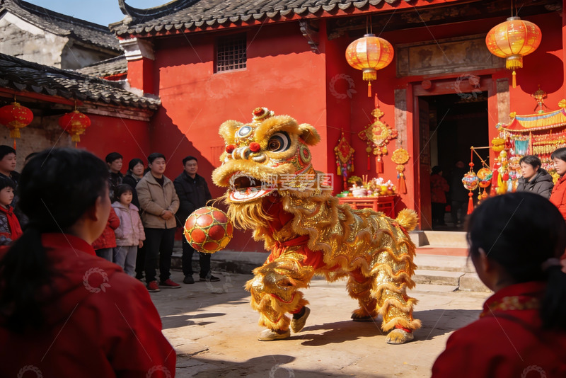 高清大图下载【趣麦麦图】传统舞狮表演热闹非凡