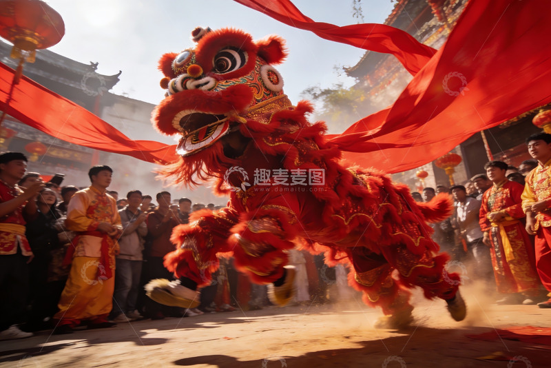 高清大图下载【趣麦麦图】舞狮表演热闹非凡