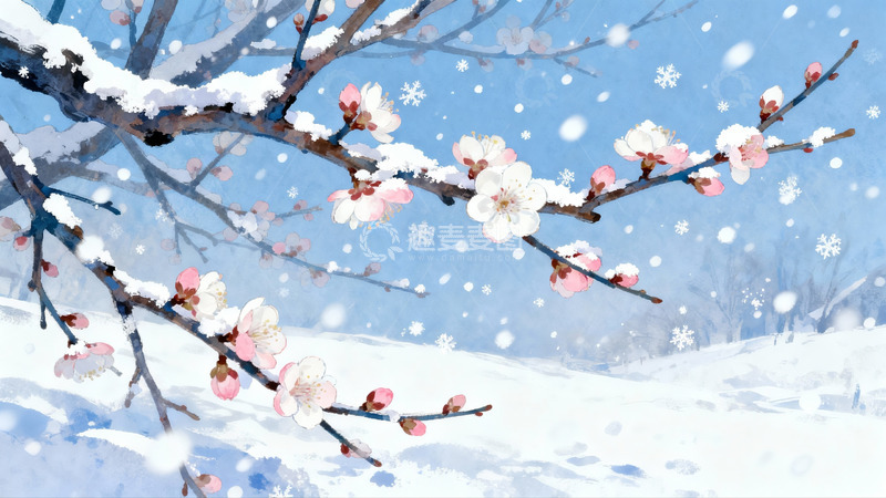 高清大图下载【趣麦麦图】雪中绽放的梅花