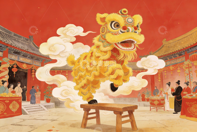 高清大图下载【趣麦麦图】传统舞狮表演热闹非凡