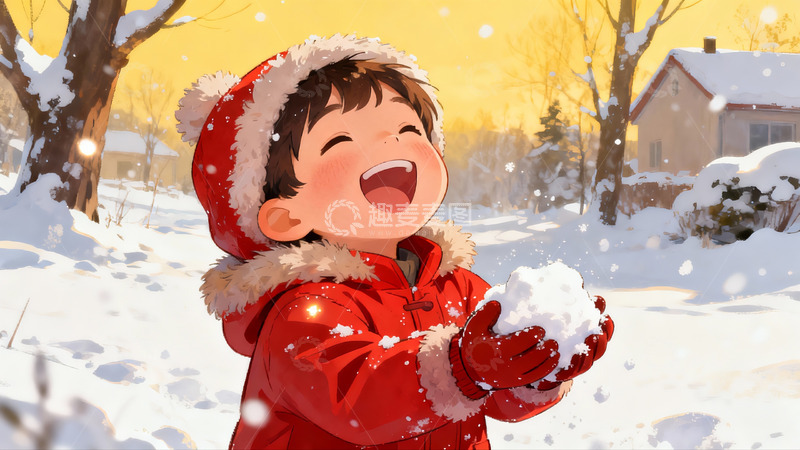 高清大图下载【趣麦麦图】雪地孩童欢笑堆雪球