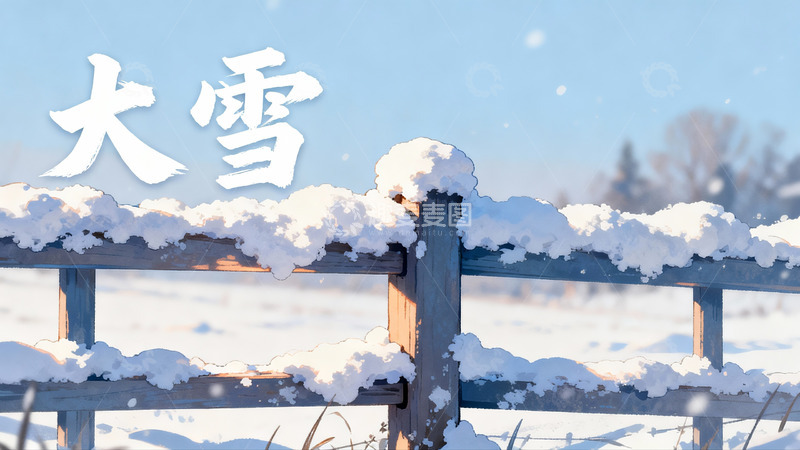 高清大图下载【趣麦麦图】雪覆木栅栏冬日静景