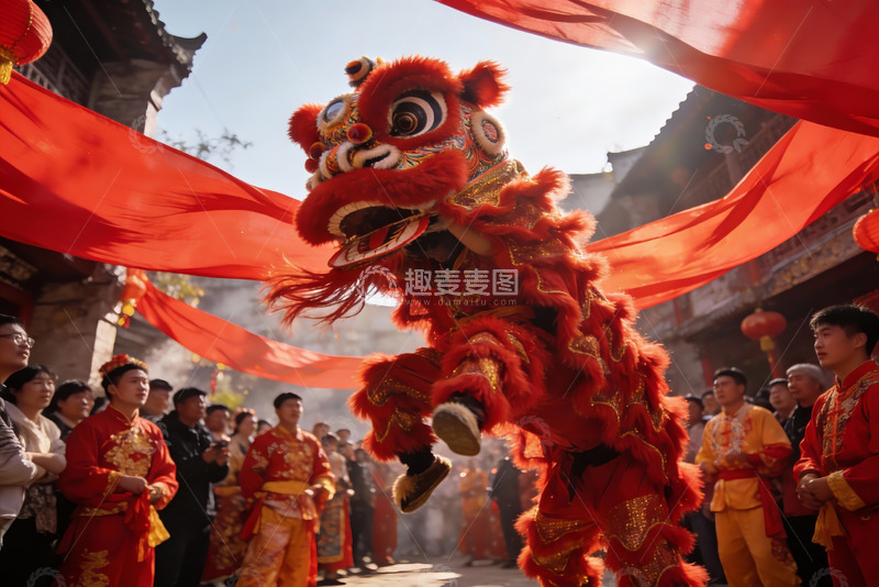 高清大图下载【趣麦麦图】舞狮表演热闹非凡