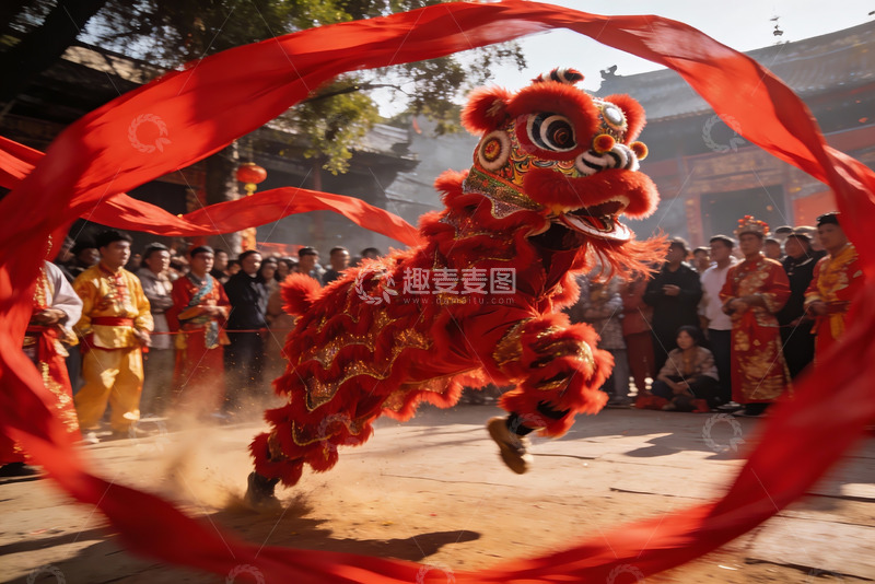 高清大图下载【趣麦麦图】舞狮表演热闹非凡