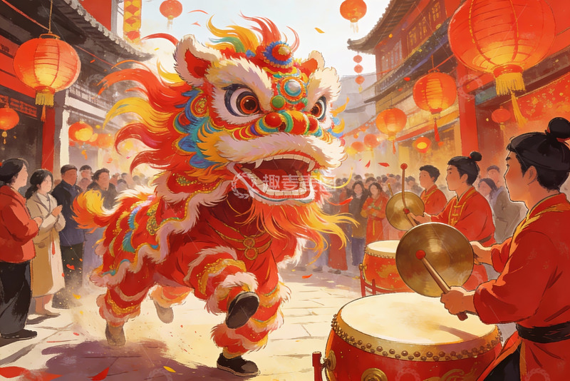 高清大图下载【趣麦麦图】舞狮表演热闹非凡