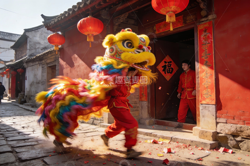 高清大图下载【趣麦麦图】街头舞狮表演热闹非凡