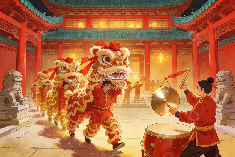 高清大图下载【趣麦麦图】传统舞狮表演热闹非凡