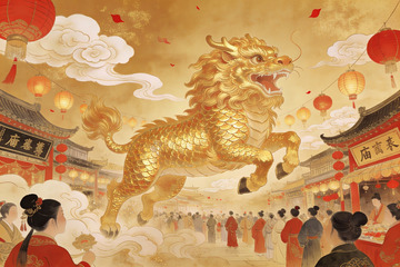 金色神兽飞天古街庆典