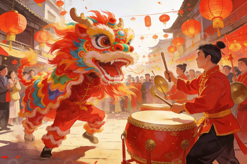 高清大图下载【趣麦麦图】舞狮表演热闹非凡