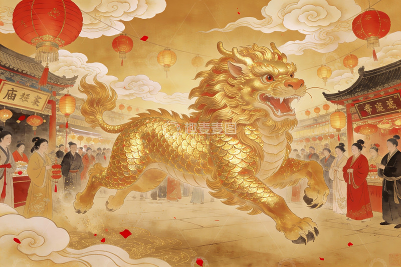 高清大图下载【趣麦麦图】古风舞狮庆典热闹非凡