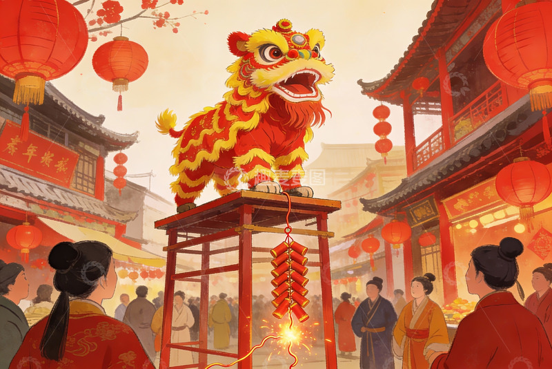 高清大图下载【趣麦麦图】传统舞狮庆典热闹非凡