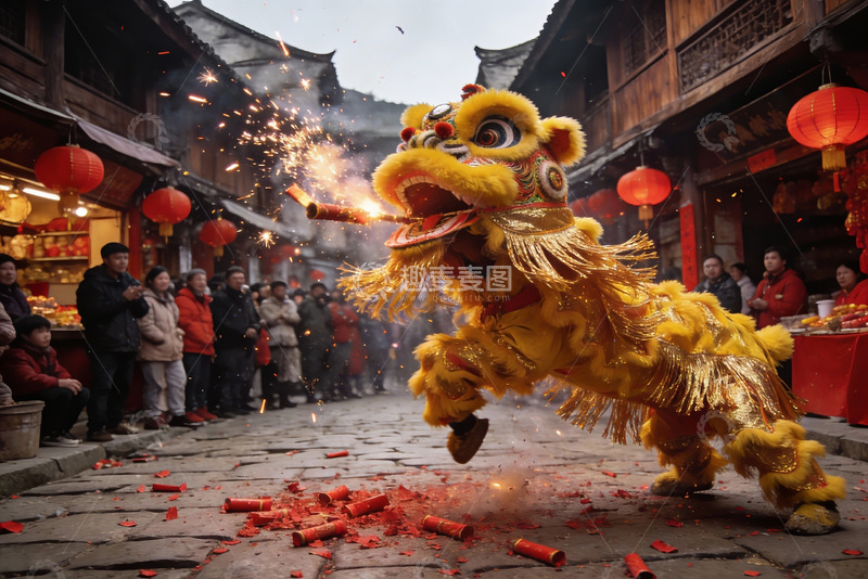 高清大图下载【趣麦麦图】街头舞狮表演热闹非凡