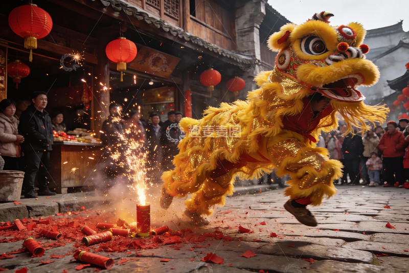 高清大图下载【趣麦麦图】舞狮表演热闹非凡