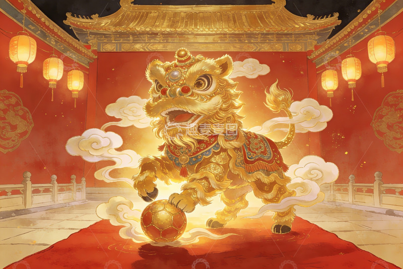 高清大图下载【趣麦麦图】金色舞狮迎新春