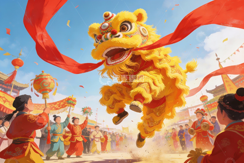 高清大图下载【趣麦麦图】舞狮表演热闹非凡