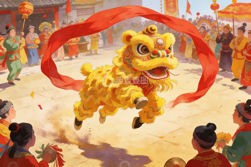 高清大图下载【趣麦麦图】舞狮表演热闹非凡