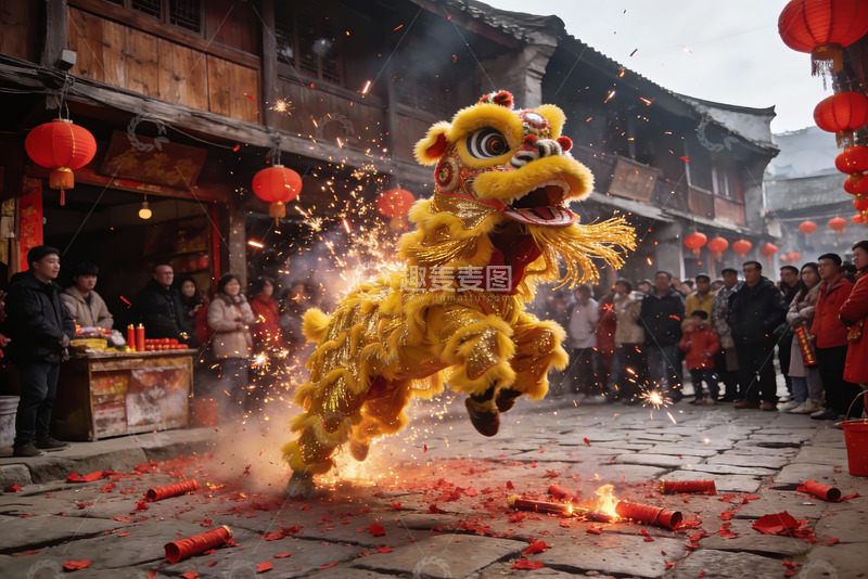 高清大图下载【趣麦麦图】舞狮表演热闹非凡