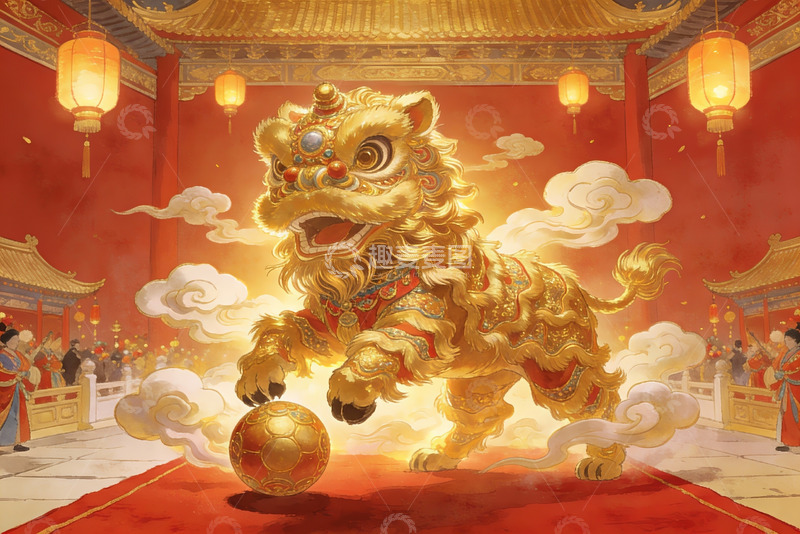 高清大图下载【趣麦麦图】金色舞狮迎新春
