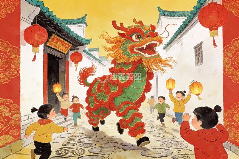 高清大图下载【趣麦麦图】儿童舞龙闹元宵