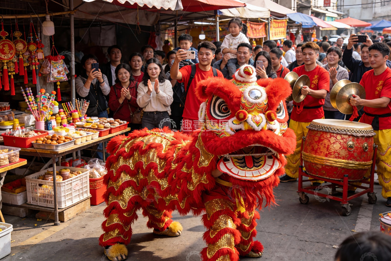 高清大图下载【趣麦麦图】街头舞狮表演热闹非凡