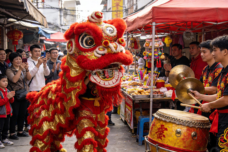 高清大图下载【趣麦麦图】街头舞狮表演热闹非凡