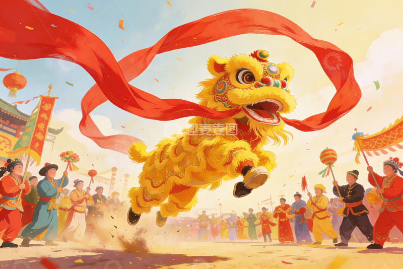 高清大图下载【趣麦麦图】舞狮表演热闹非凡