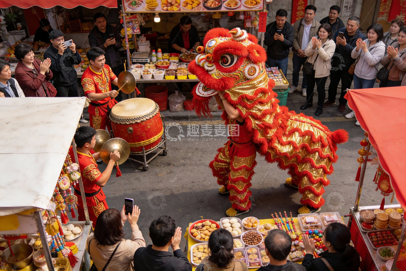 高清大图下载【趣麦麦图】街头舞狮表演热闹非凡