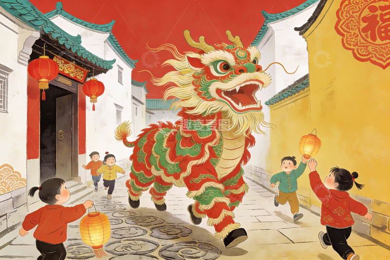 高清大图下载【趣麦麦图】儿童舞龙闹元宵