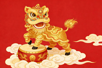 金色舞狮踩鼓迎新春