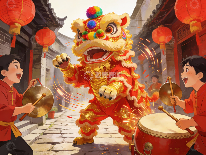 高清大图下载【趣麦麦图】舞狮表演热闹非凡