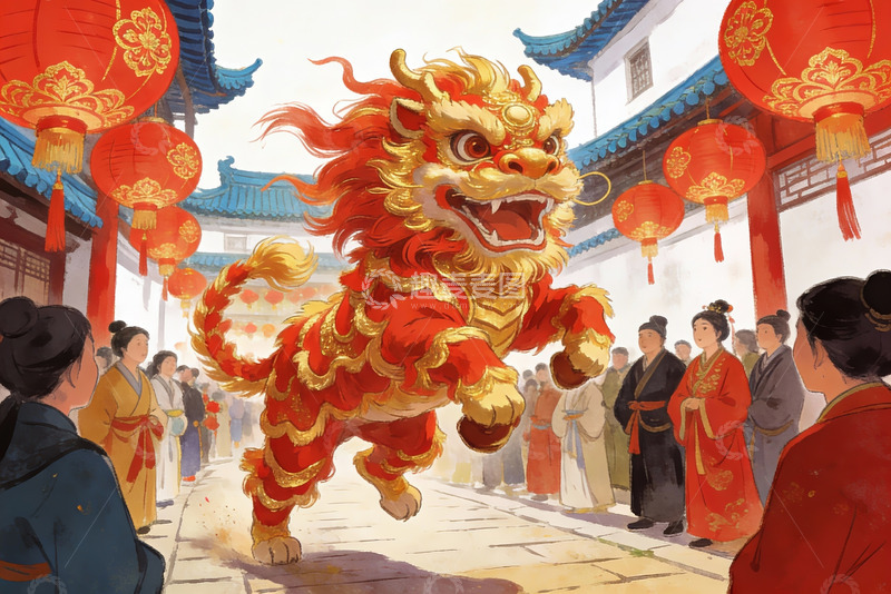 高清大图下载【趣麦麦图】传统舞狮表演热闹非凡