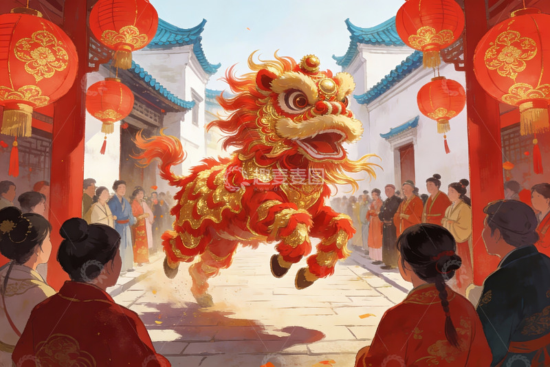 高清大图下载【趣麦麦图】传统舞狮表演热闹非凡