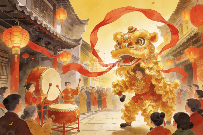 高清大图下载【趣麦麦图】传统舞狮表演热闹非凡