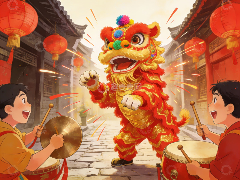 高清大图下载【趣麦麦图】舞狮表演热闹非凡