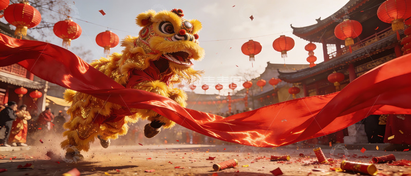 高清大图下载【趣麦麦图】舞狮表演热闹非凡