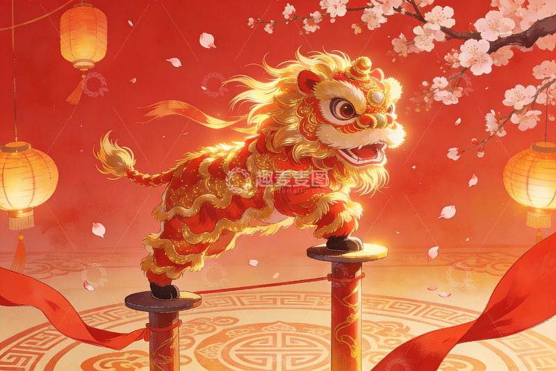 高清大图下载【趣麦麦图】春节舞狮喜庆祥和