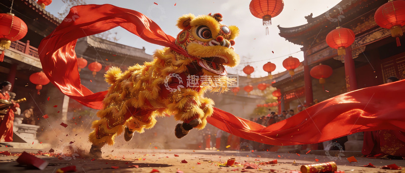 高清大图下载【趣麦麦图】舞狮表演热闹非凡