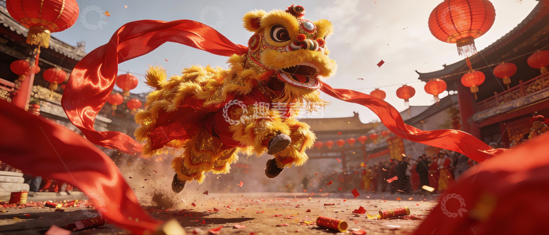 高清大图下载【趣麦麦图】舞狮表演热闹非凡