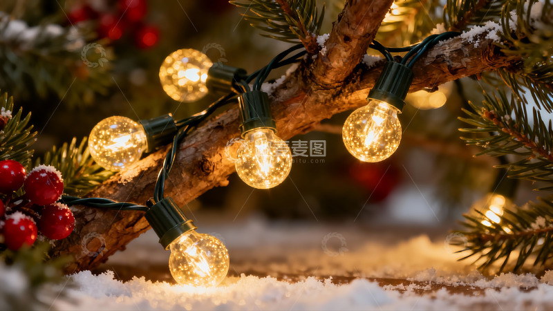 高清大图下载【趣麦麦图】雪中圣诞灯饰闪烁