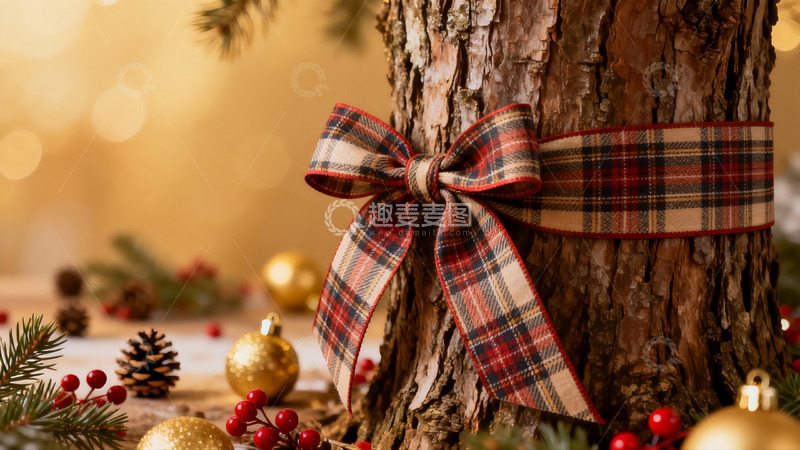 高清大图下载【趣麦麦图】圣诞树干系彩带节日装饰