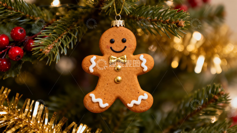 高清大图下载【趣麦麦图】圣诞树上的姜饼人挂饰