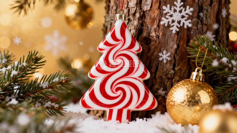 高清大图下载【趣麦麦图】圣诞树形糖果挂饰雪景