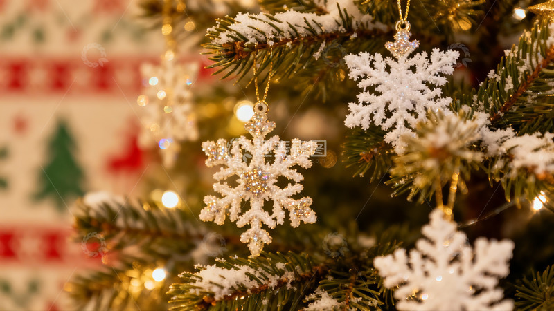 高清大图下载【趣麦麦图】圣诞树上的雪花挂饰