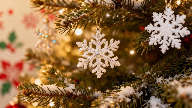 高清大图下载【趣麦麦图】圣诞树上的雪花挂饰