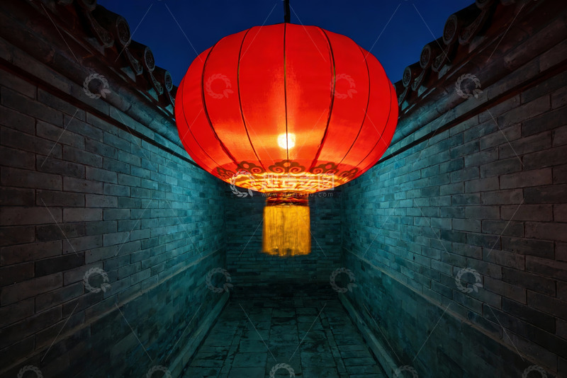 高清大图下载【趣麦麦图】夜色古巷红灯笼高挂