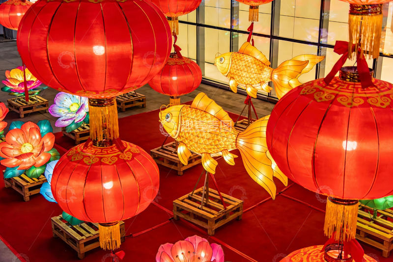 高清大图下载【趣麦麦图】春节灯笼鱼灯装饰场景