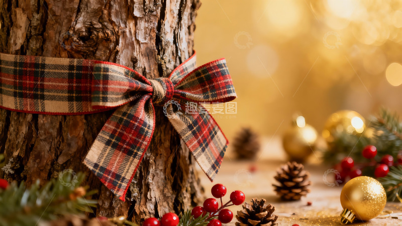 高清大图下载【趣麦麦图】圣诞树干系结节日装饰