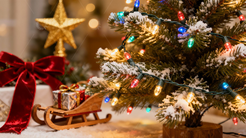 高清大图下载【趣麦麦图】圣诞树雪景装饰温馨节日
