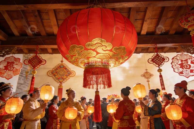 高清大图下载【趣麦麦图】传统节日庆典人群手持灯笼