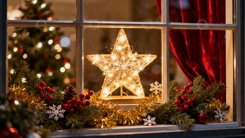 高清大图下载【趣麦麦图】窗台圣诞装饰温馨节日氛围